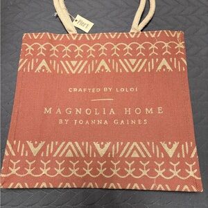 Magnolia Home Joanna Gaines Burlap Tote Bag Pier 1 Tan Red Farmer’s Market Large